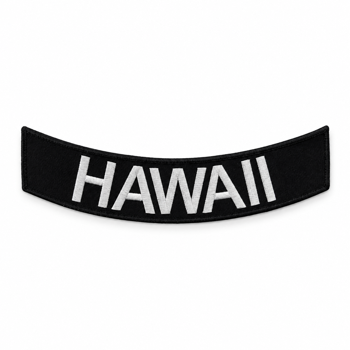 Hawaii Bottom Rocker Patch - White on Black Iron On Sew On Large Back Patch for Biker Vest Jacket — full patch front view