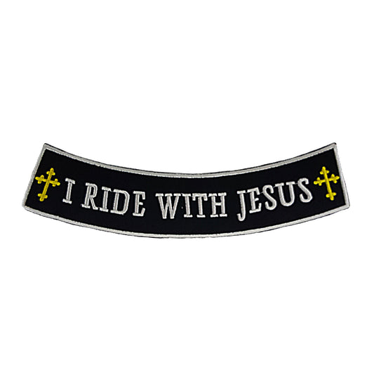 I Ride with Jesus Iron On Sew On Bottom Rocker Large Back Patch for Jacket Vest