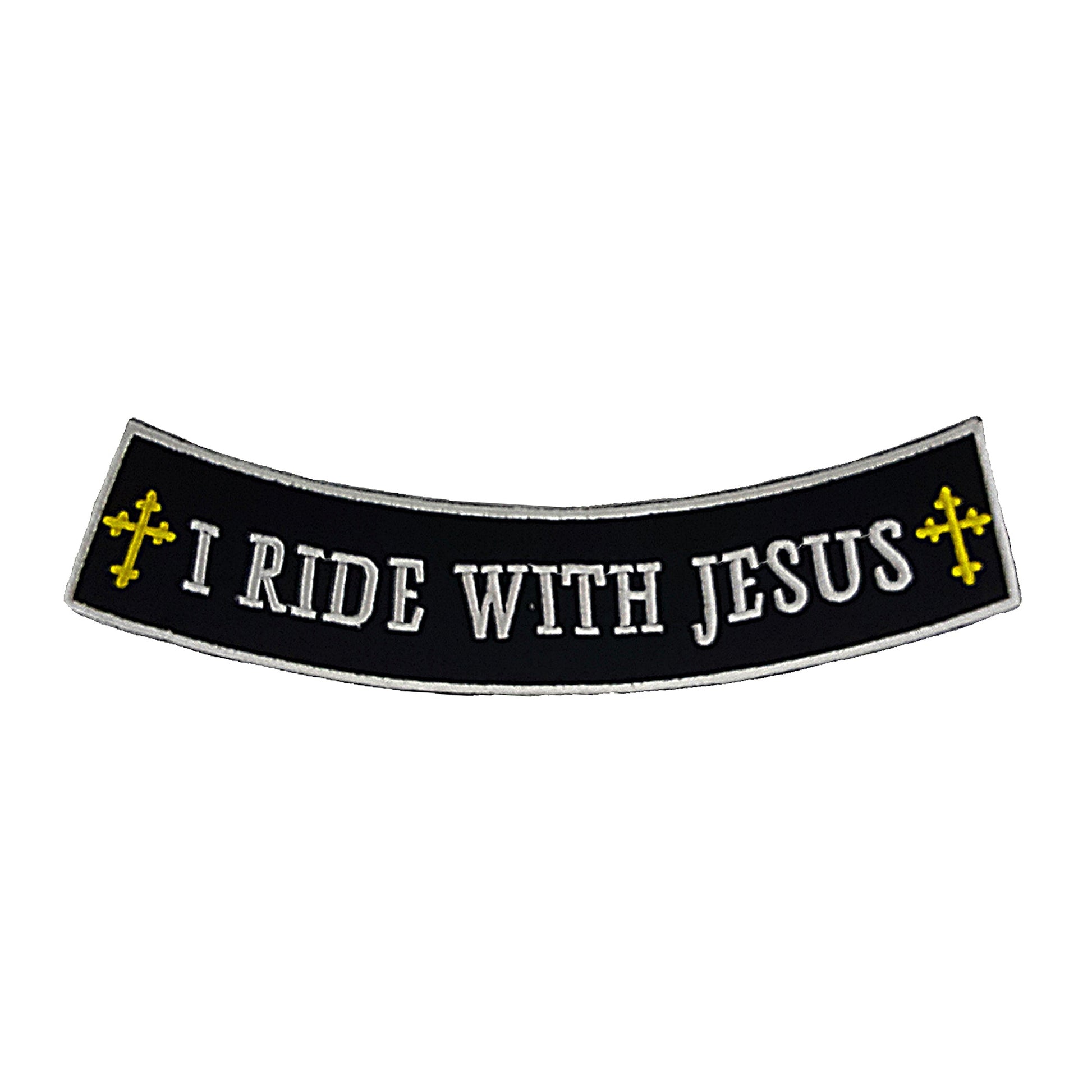 I Ride with Jesus Iron On Sew On Bottom Rocker Large Back Patch for Jacket Vest