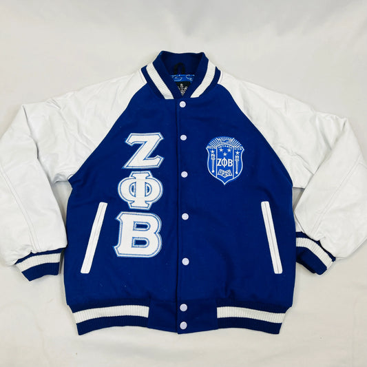 Zeta Wool and Leather Letterman Jacket – Royal Blue & White