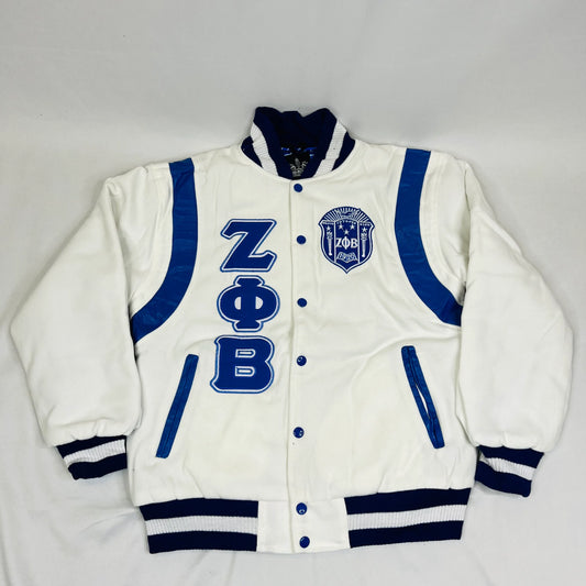 Zeta White Wool and Leather Letterman Jacket – White & Royal