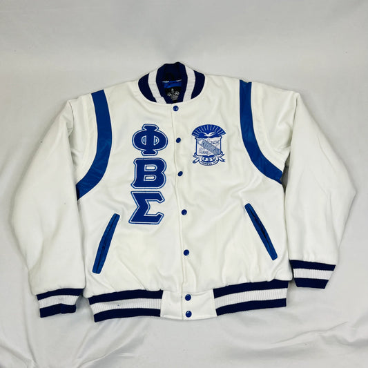Sigma White Wool & Leather Letterman Jacket – 100% Cashmere Wool Body, Leather Shoulders