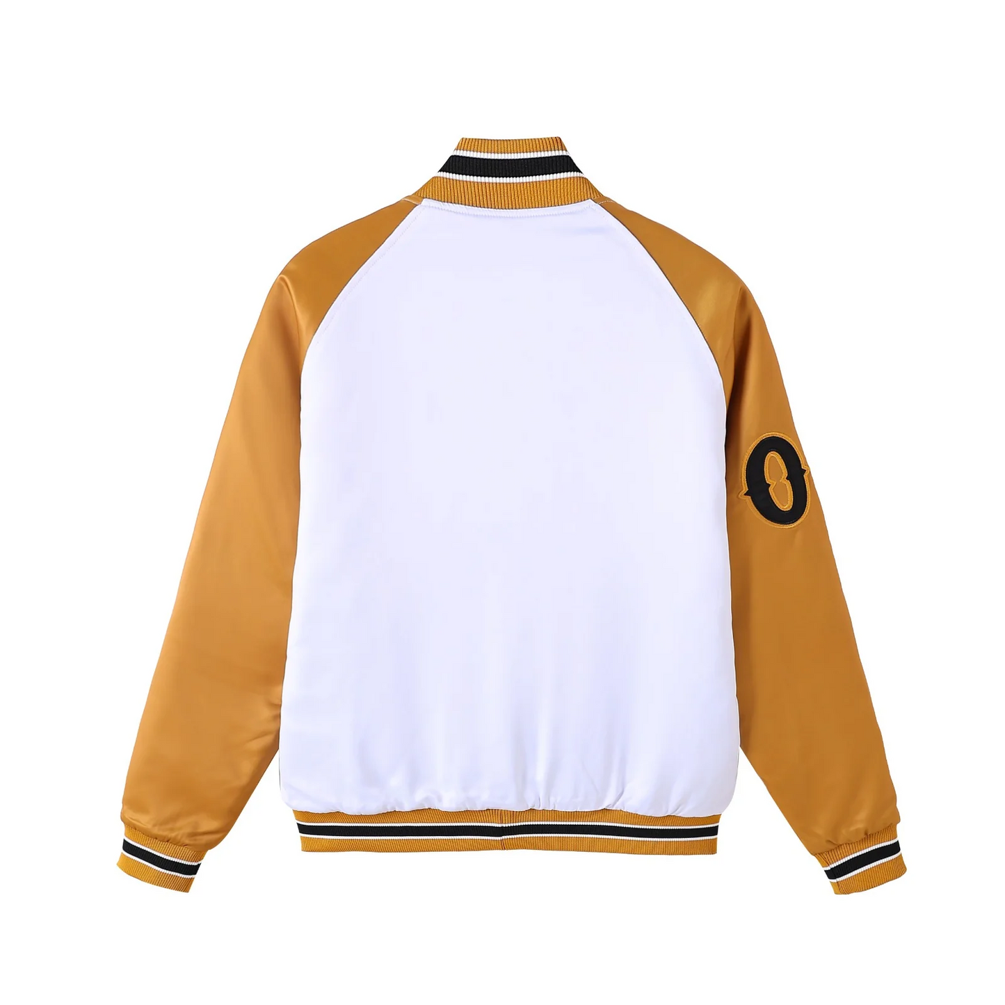 Alpha White Satin Bomber Jacket – Satin Bomber with Quilted Lining & Embroidered Applique Logos