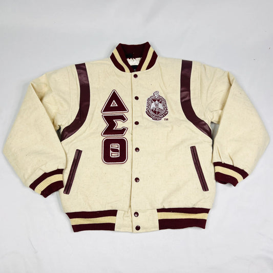 Delta Cream Wool & Crimson Leather Letterman Jacket