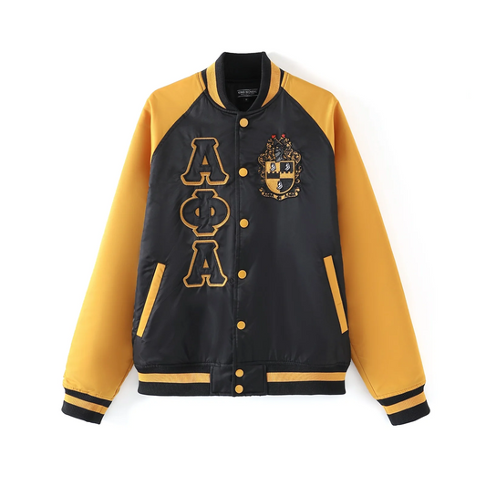 Alpha Bomber Jacket – Nylon Bomber with Custom Lining & Embroidered Applique Logos