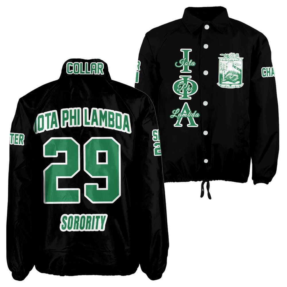 Iota Phi Lambda Black Coach Jacket – Custom Embroidered Business Sorority Jacket