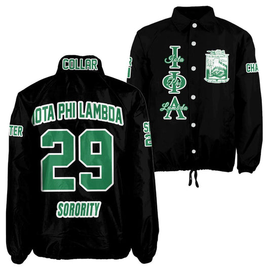 Iota Phi Lambda Black Coach Jacket – Custom Embroidered Business Sorority Jacket