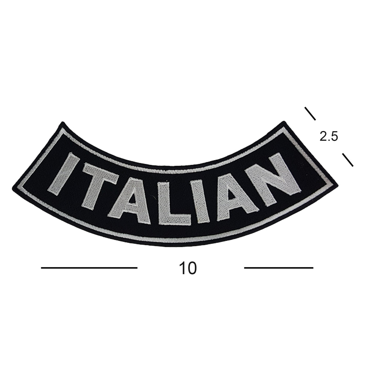 Italian Bottom Rocker Patch - White on Black Iron On Sew On Large Back Patch for Biker Vest Jacket