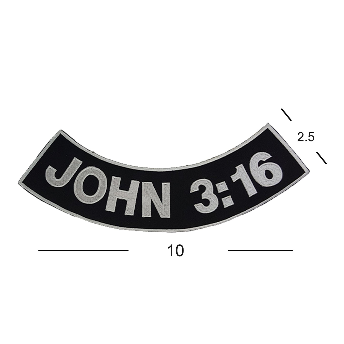 John 3:16 Bottom Rocker Patch - White on Black Iron On Sew On Large Back Patch Christian Biker Vest Jacket