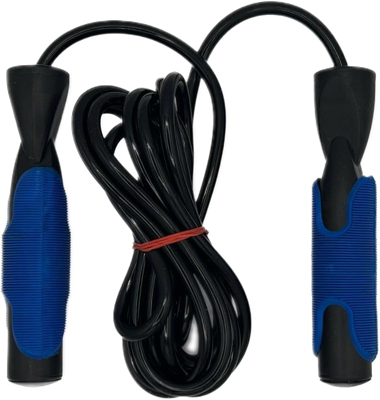 Jump Rope Plastic Black & Blue Handle - Workout Skipping Rope Ball Bearings for Women Men Kids