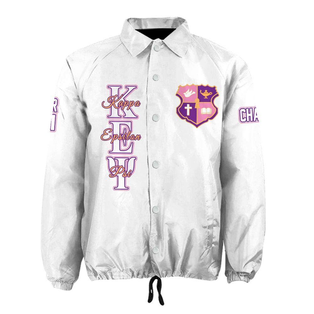Kappa Epsilon Psi "Elite Pearl" Coach Jacket – Custom Embroidered Military Sorority Jacket (White Edition)