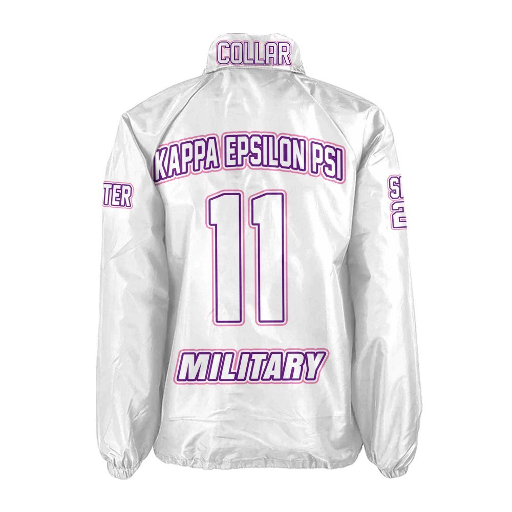 Kappa Epsilon Psi "Elite Pearl" Coach Jacket – Custom Embroidered Military Sorority Jacket (White Edition)