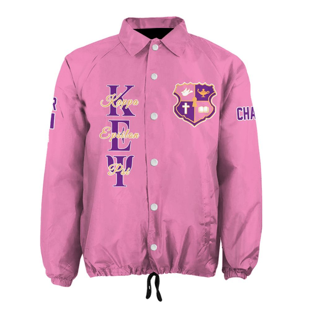 Kappa Epsilon Psi Pink Coach Jacket – Custom Embroidered Military Sorority Jacket