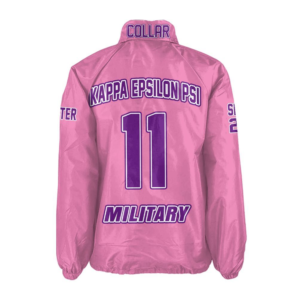 Kappa Epsilon Psi Pink Coach Jacket – Custom Embroidered Military Sorority Jacket
