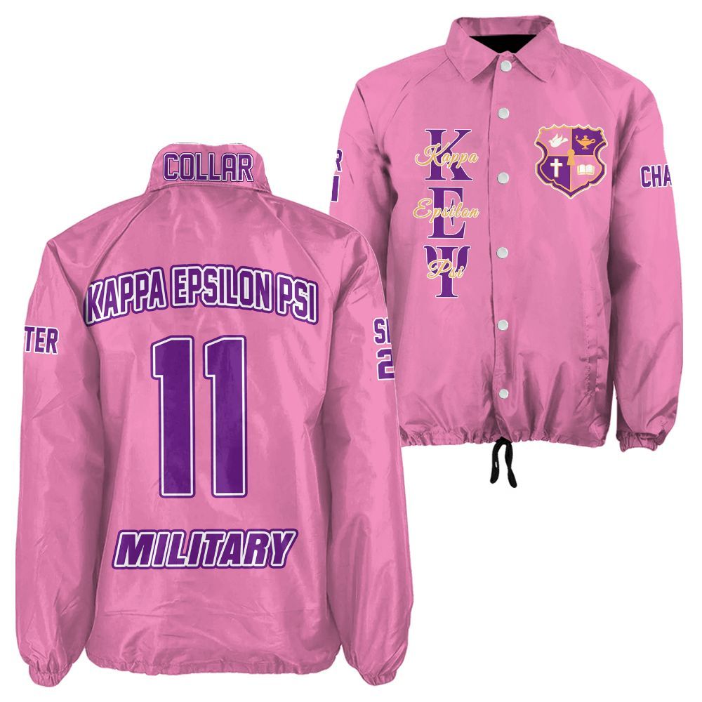 Kappa Epsilon Psi Pink Coach Jacket – Custom Embroidered Military Sorority Jacket