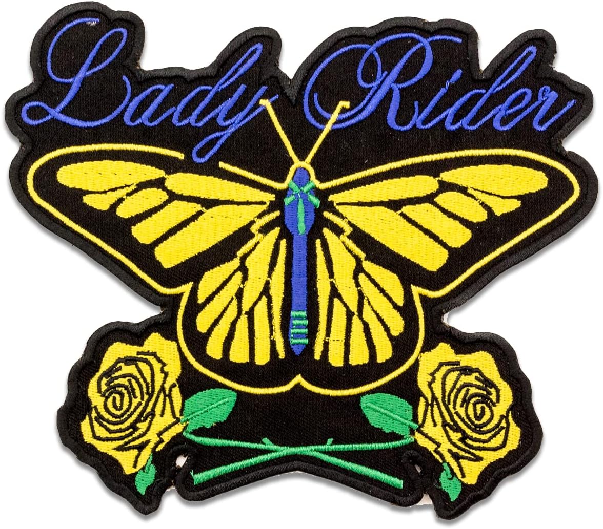 Lady Rider Butterfly Roses Center Back Patch - Round Women Biker for Biker Vest Jacket