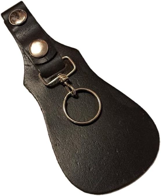 Leather Key Ring with Pant Protector - Black Belt Loop Metal Snap Buttons Motorcycle