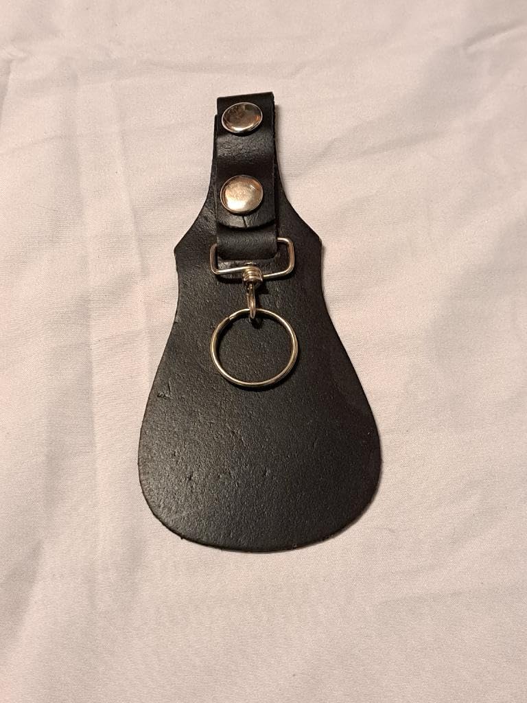 Leather Key Ring with Pant Protector - Black Belt Loop Metal Snap Buttons Motorcycle