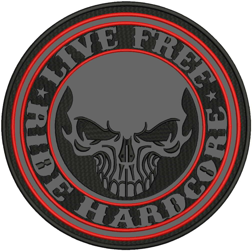 Live Free Center Back Patch - Reflective Red on Black Round for Biker Vest Jacket