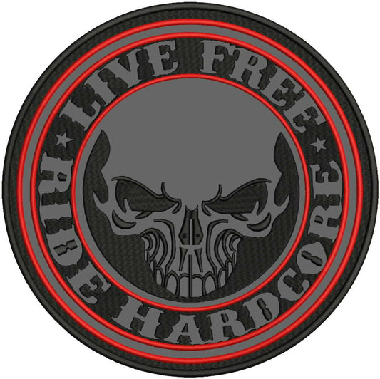 Live Free Center Back Patch - Reflective Red on Black Round for Biker Vest Jacket