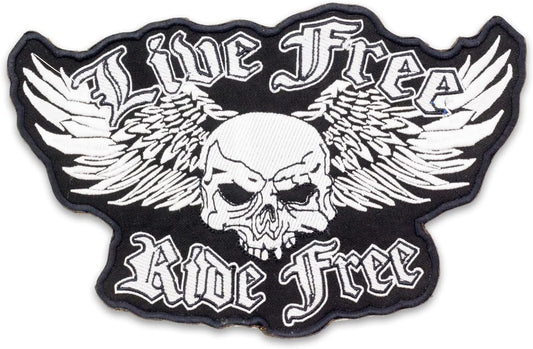 Live Free Ride Free Skull Center Back Patch - for Biker Vest Jacket