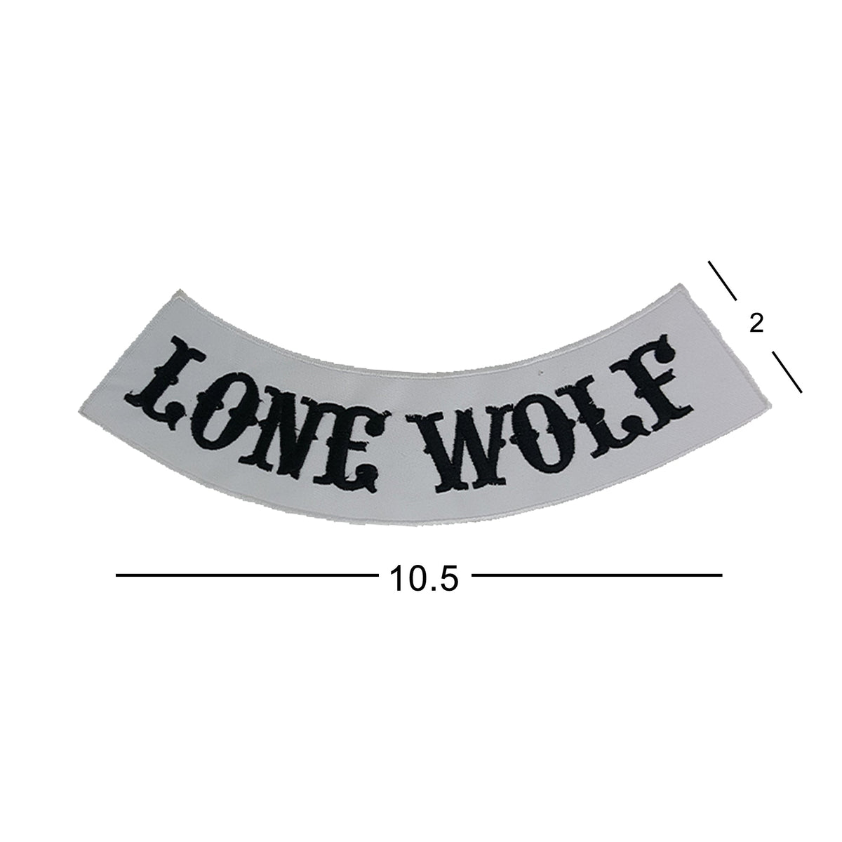 Lone Wolf Bottom Rocker Patch - Black on White Iron On Sew On Large Back Patch for Biker Vest Jacket