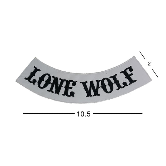 Lone Wolf Bottom Rocker Patch - Black on White Iron On Sew On Large Back Patch for Biker Vest Jacket