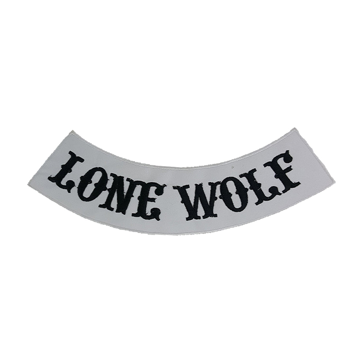 Lone Wolf Bottom Rocker Patch - Black on White Iron On Sew On Large Back Patch for Biker Vest Jacket