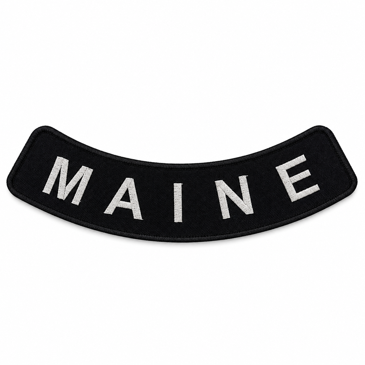 Maine white on black embroidered bottom rocker patch — full patch front
