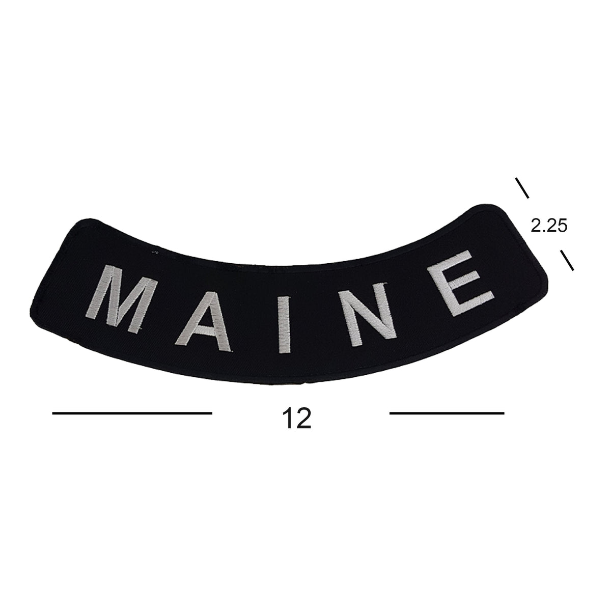 Maine Bottom Rocker Patch - White on Black Iron On Sew On Large Back Patch for Biker Vest Jacket