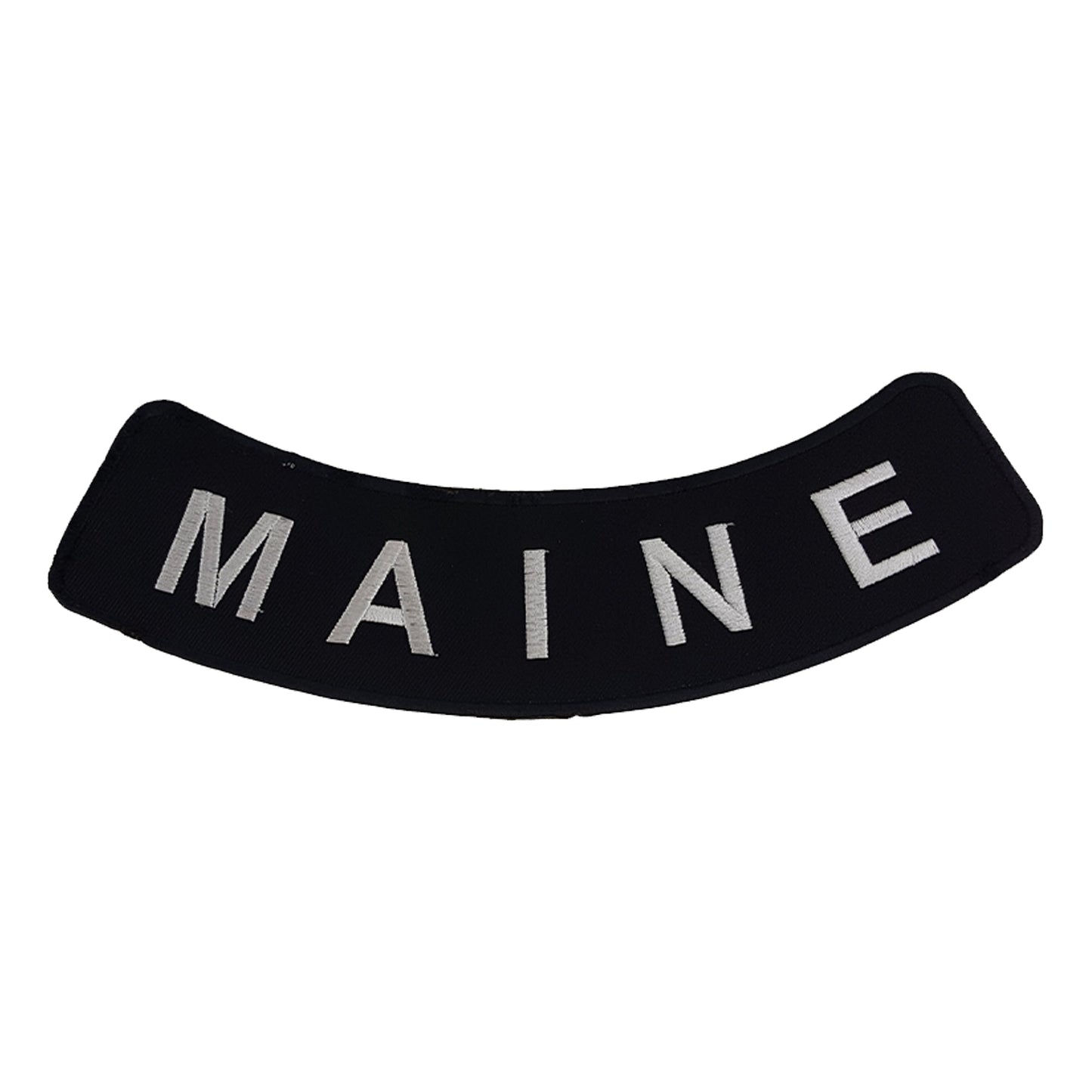 Maine Bottom Rocker Patch - White on Black Iron On Sew On Large Back Patch for Biker Vest Jacket