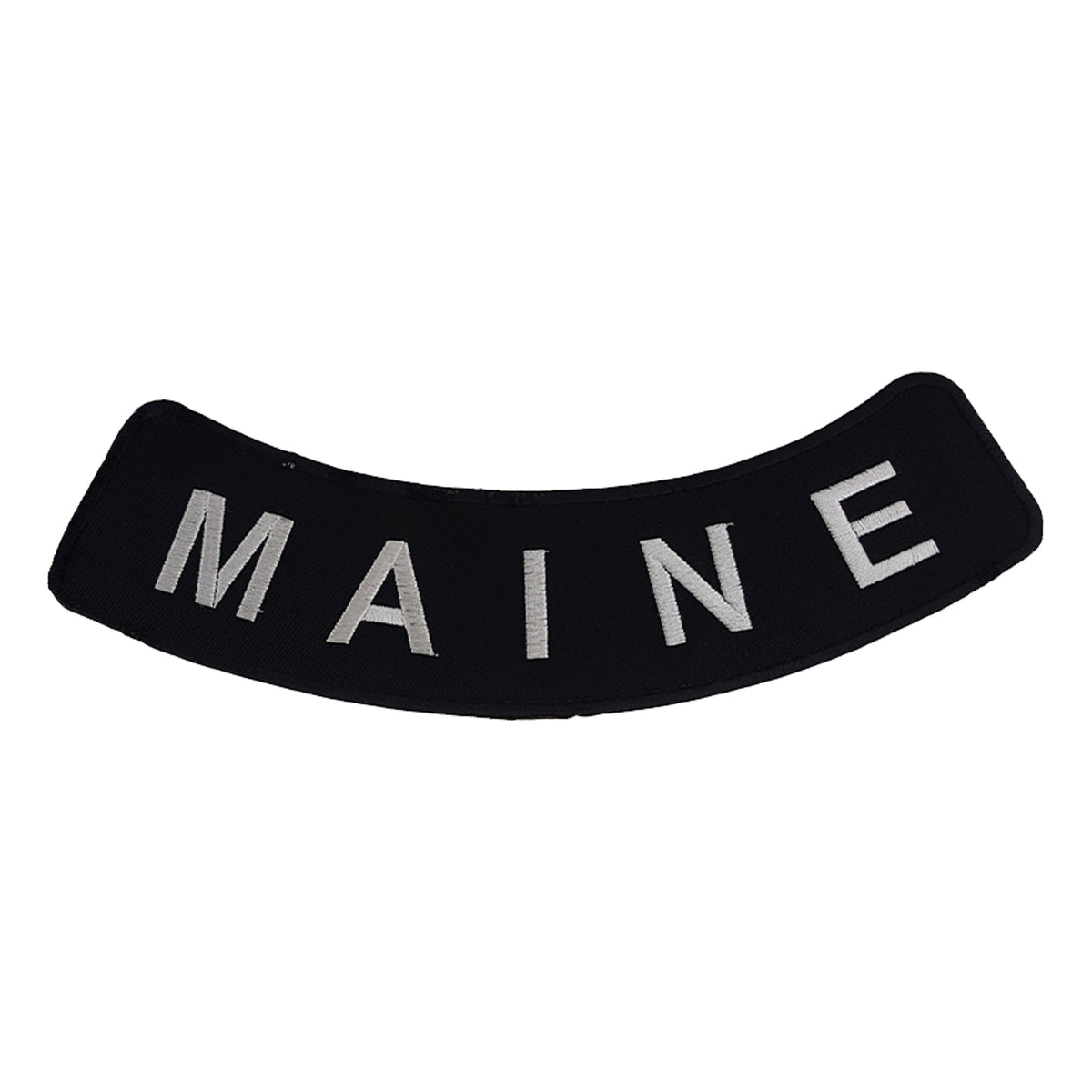 Maine Bottom Rocker Patch - White on Black Iron On Sew On Large Back Patch for Biker Vest Jacket