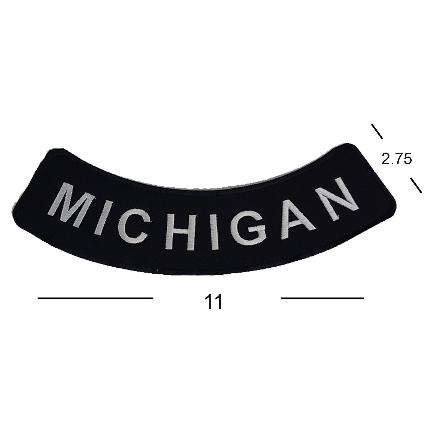 Michigan Bottom Rocker Patch - White on Black Iron On Sew On Large Back Patch for Biker Vest Jacket