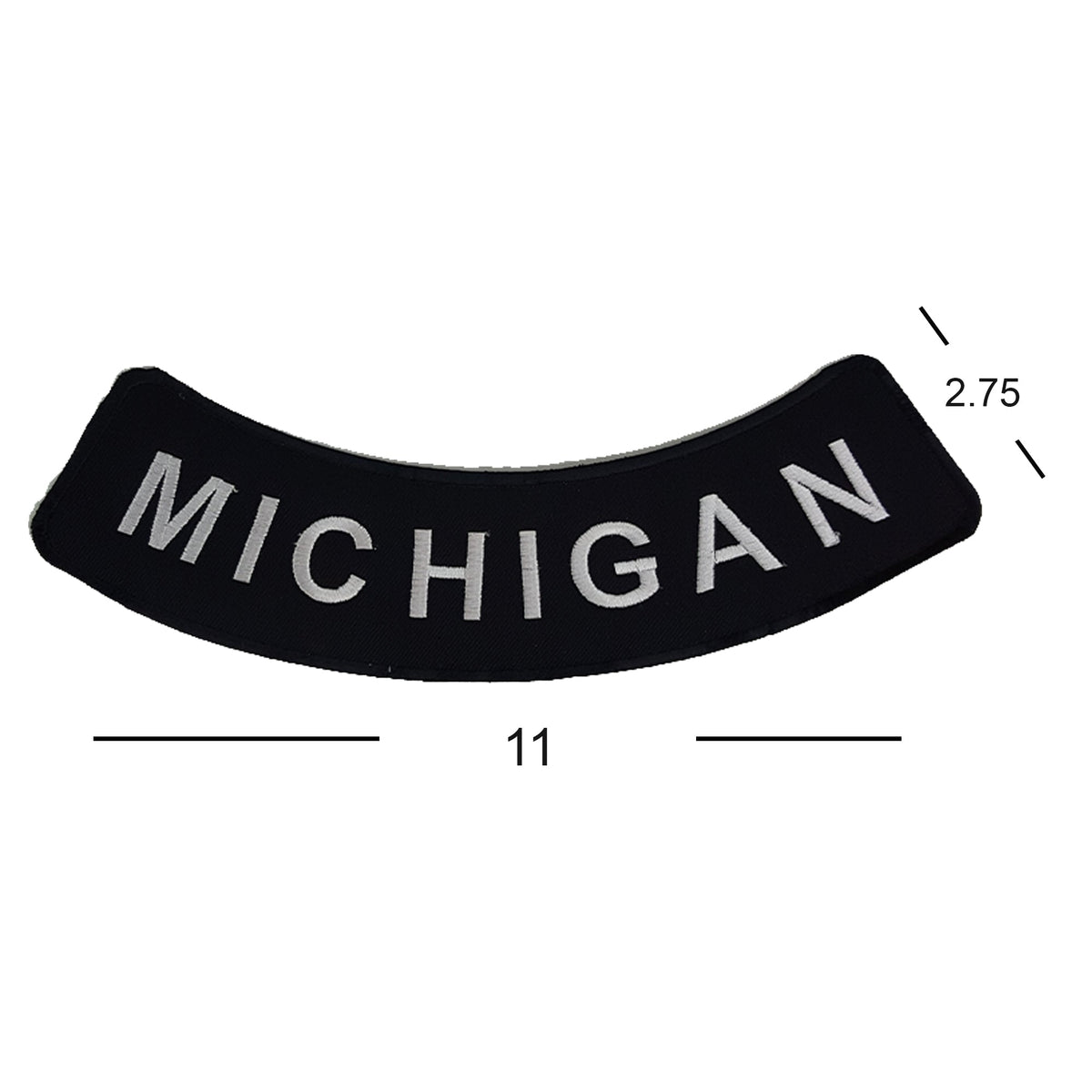 Michigan Bottom Rocker Patch - White on Black Iron On Sew On Large Back Patch for Biker Vest Jacket