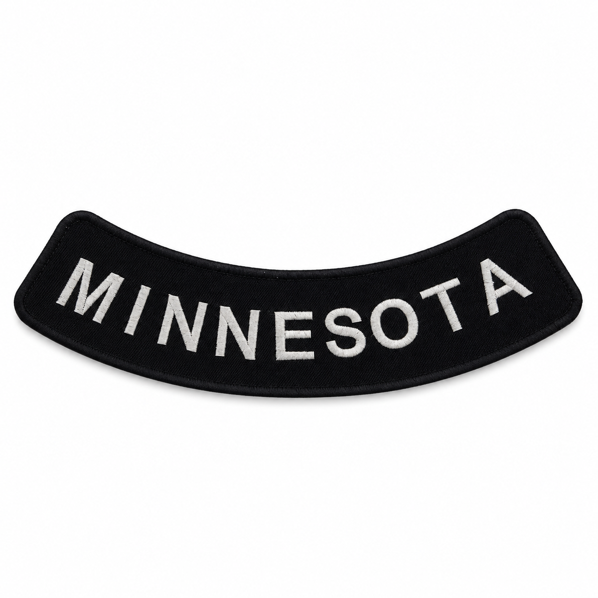 Minnesota white on black embroidered bottom rocker patch — full patch front