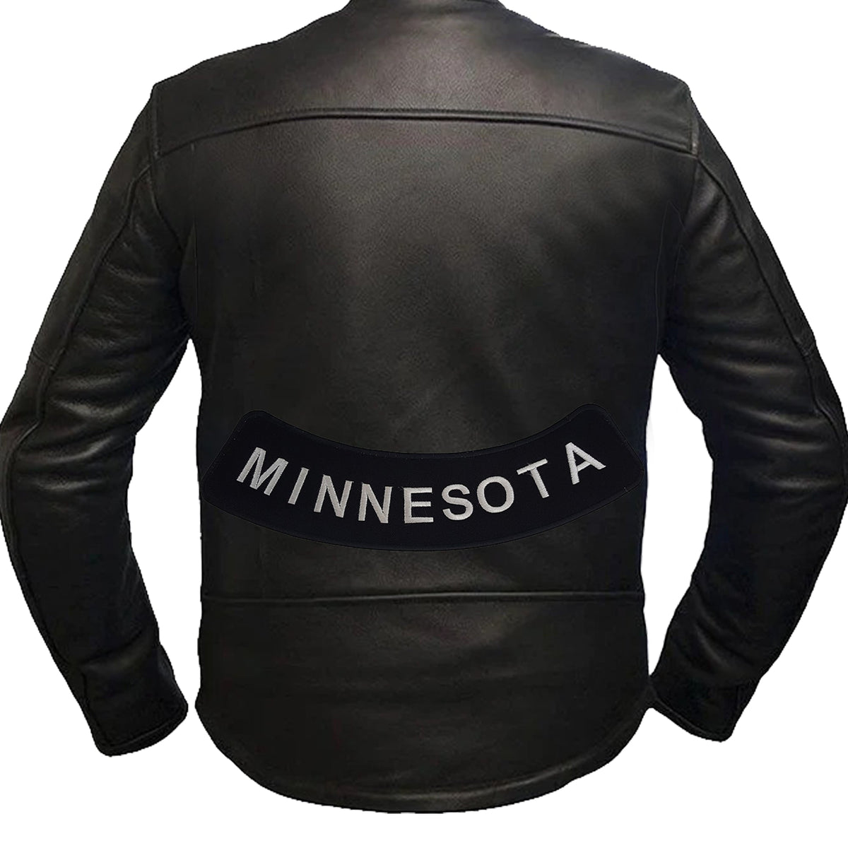 Minnesota Bottom Rocker Patch - White on Black Iron On Sew On Large Back Patch for Biker Vest Jacket
