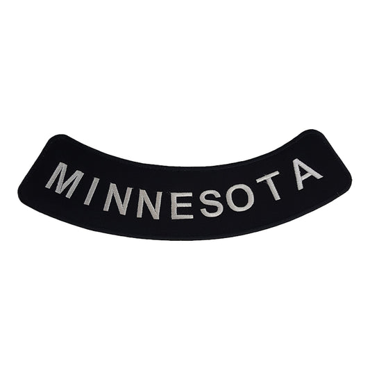 Minnesota Bottom Rocker Patch - White on Black Iron On Sew On Large Back Patch for Biker Vest Jacket