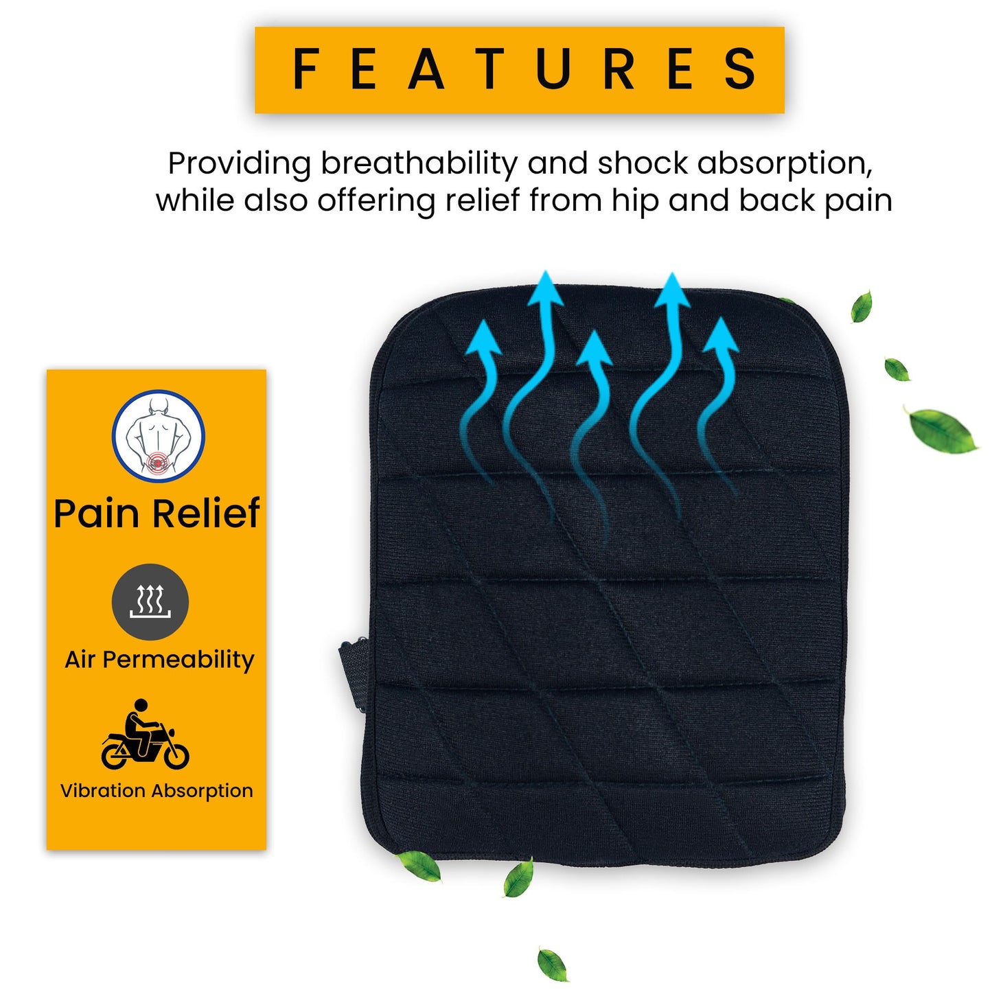 Motorcycle Passenger Gel Seat Cushion - Memory Foam Comfort Pad Ride Longer