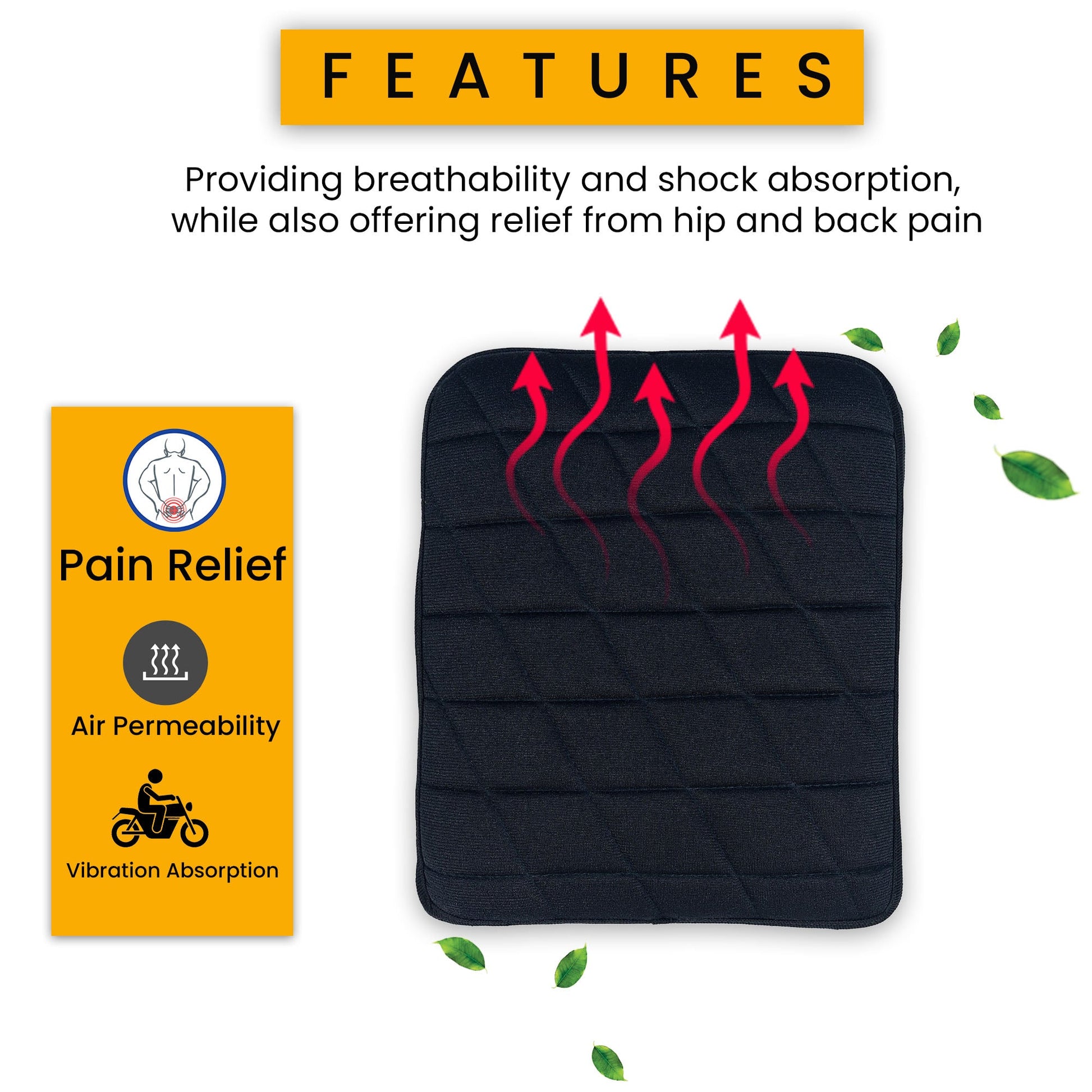 Motorcycle Passenger Gel Seat Cushion - Memory Foam Comfort Pad Ride Longer