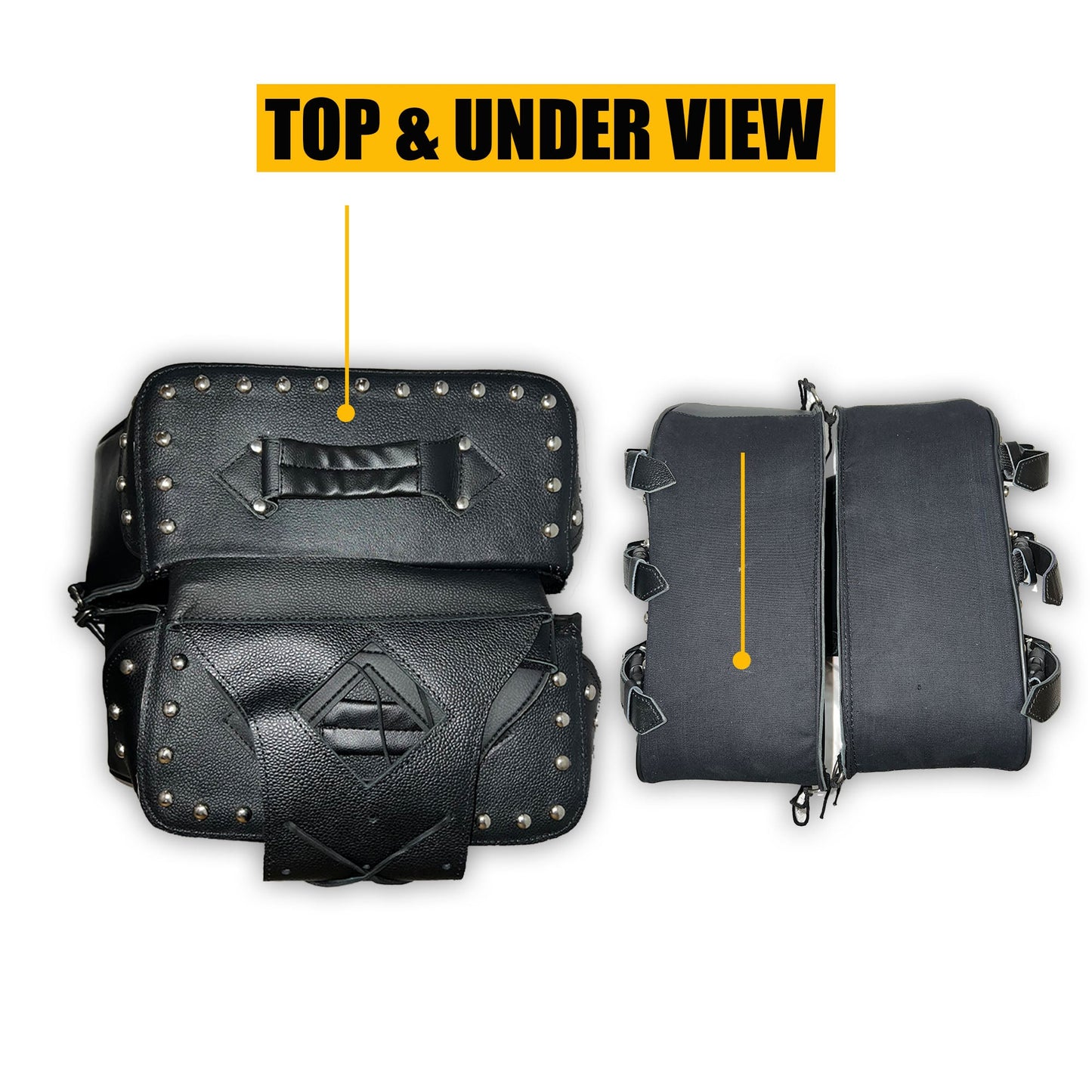 Motorcycle Saddlebags Leather - Genuine Cowhide Three Strap Studded Throw Over