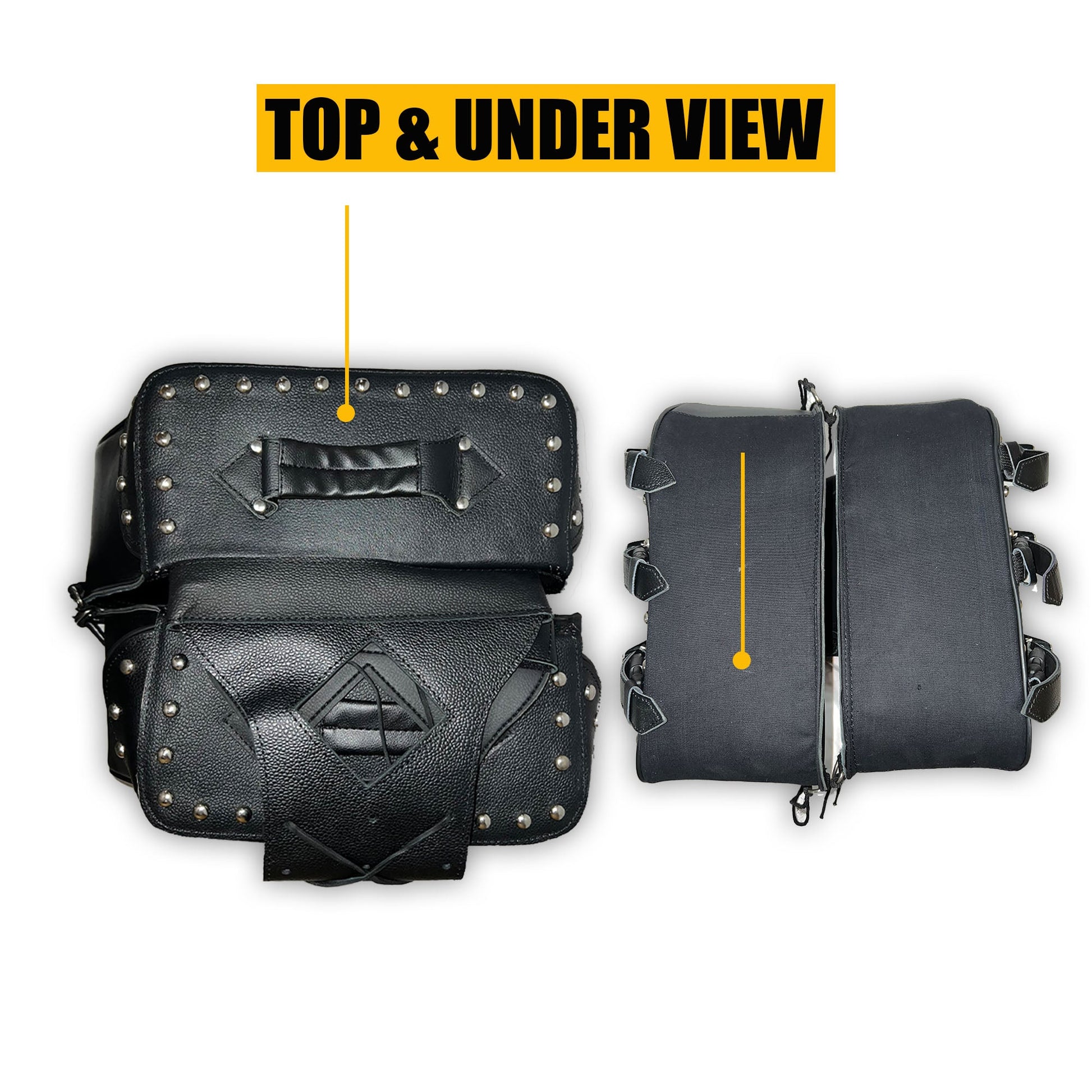 Motorcycle Saddlebags Leather - Genuine Cowhide Three Strap Studded Throw Over