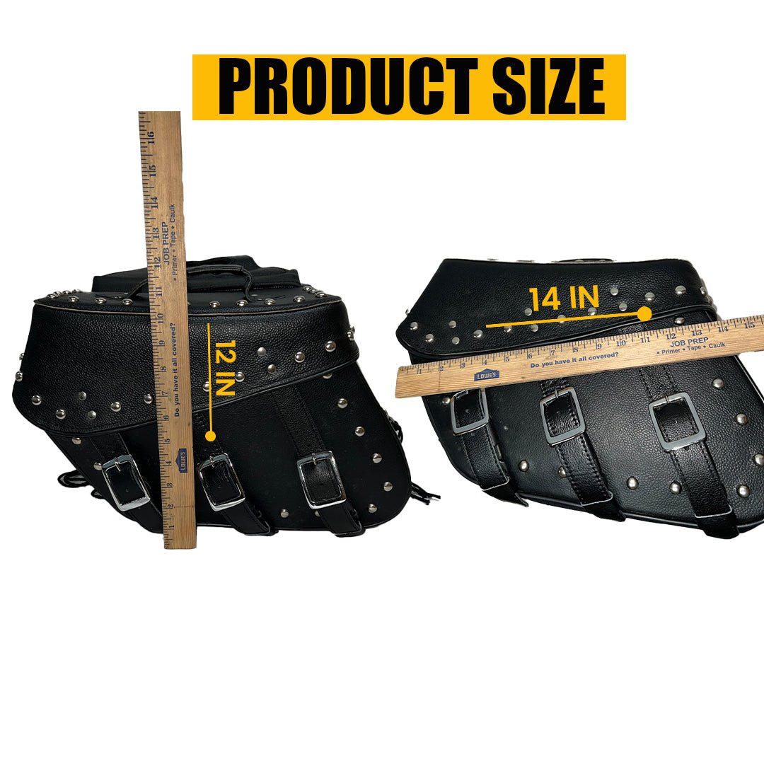 Motorcycle Saddlebags Leather - Genuine Cowhide Three Strap Studded Throw Over