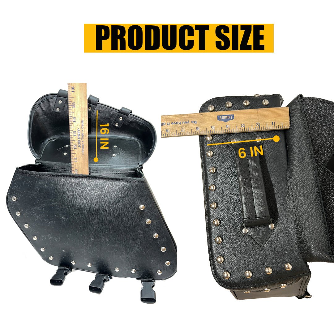 Motorcycle Saddlebags Leather - Genuine Cowhide Three Strap Studded Throw Over