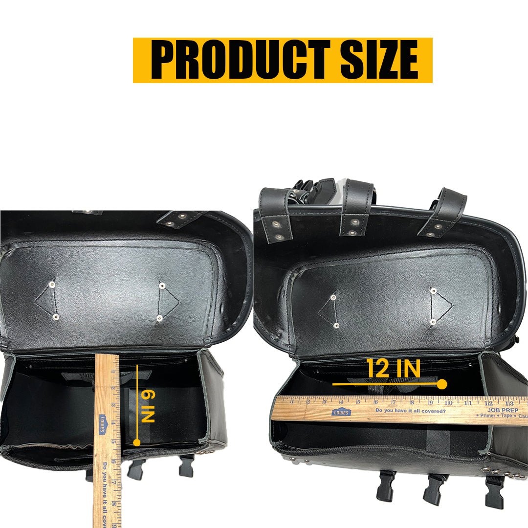 Motorcycle Saddlebags Leather - Genuine Cowhide Three Strap Studded Throw Over