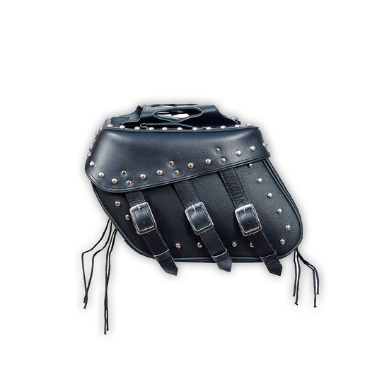 Motorcycle Saddlebags Leather - Genuine Cowhide Three Strap Studded Throw Over
