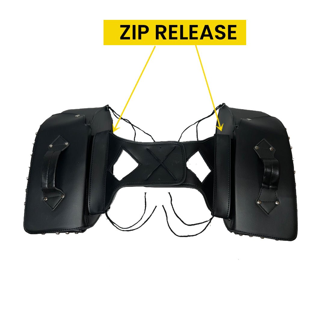 Motorcycle Saddlebags Leather - Genuine Cowhide Two Straps Studded Throw Over