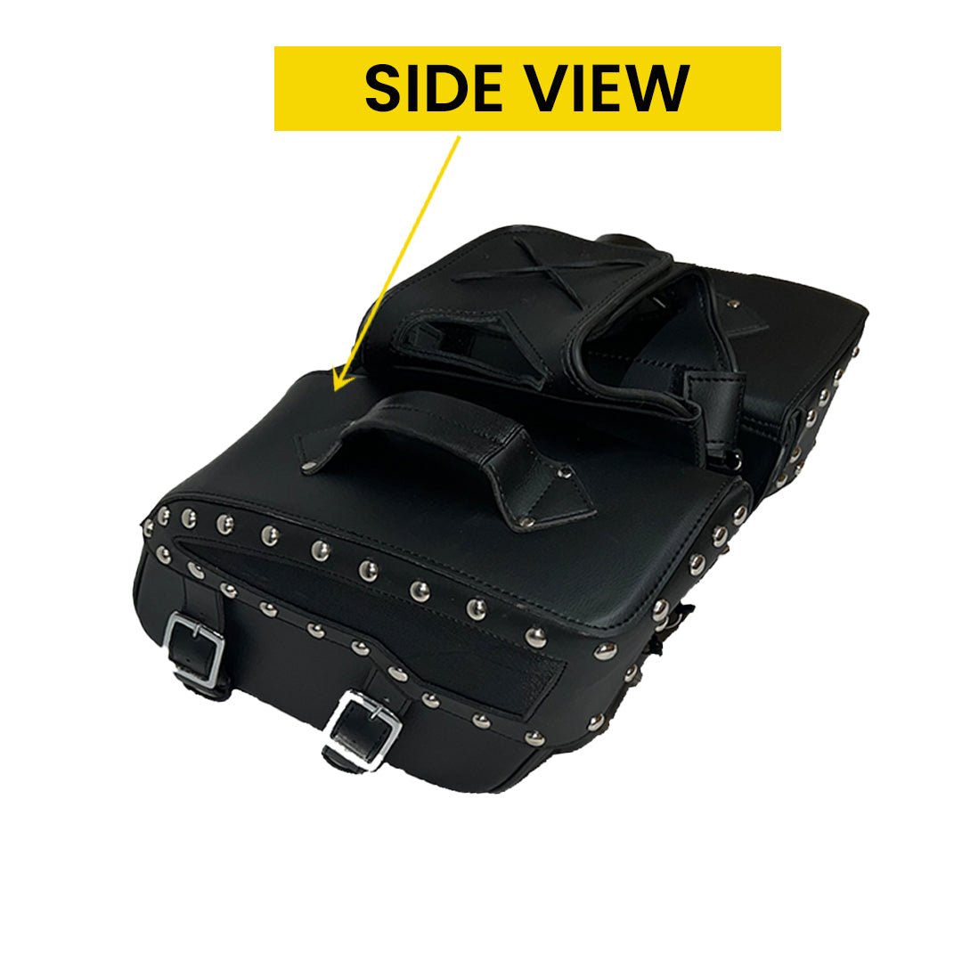 Motorcycle Saddlebags Leather - Genuine Cowhide Two Straps Studded Throw Over