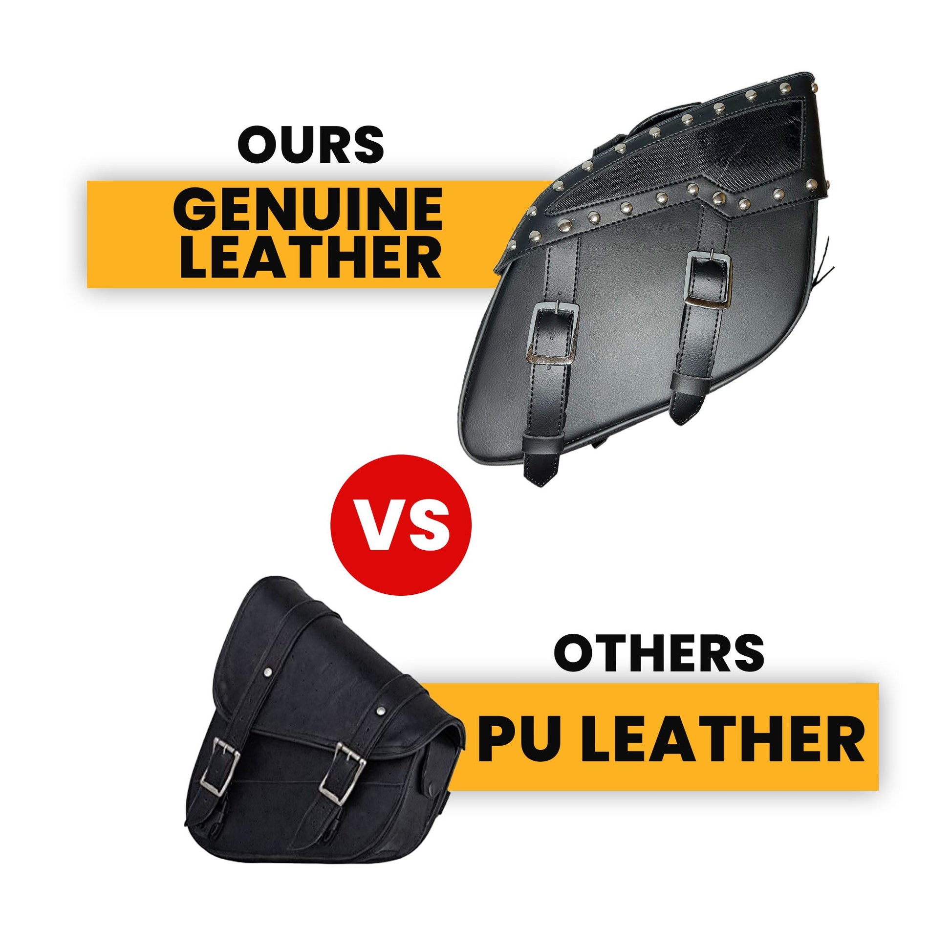 Motorcycle Saddlebags Leather - Genuine Cowhide Two Straps Studded Throw Over