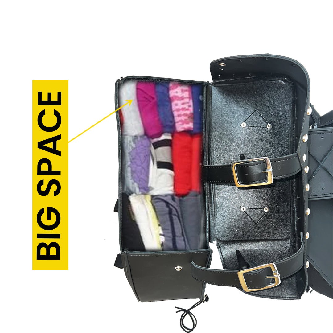 Motorcycle Saddlebags Leather - Genuine Cowhide Two Straps Studded Throw Over