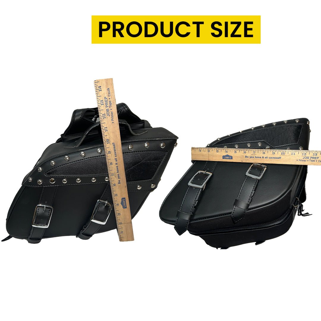 Motorcycle Saddlebags Leather - Genuine Cowhide Two Straps Studded Throw Over